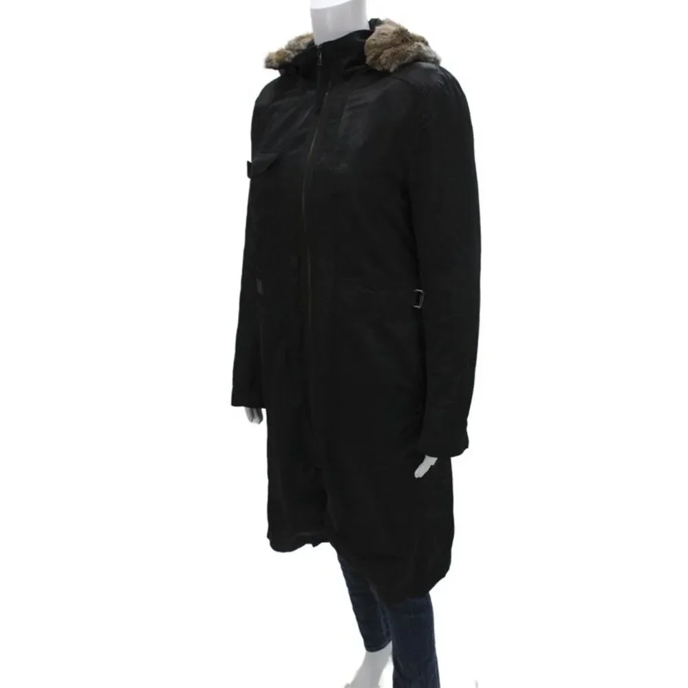 Theory Womens Parka Black High Neck Buckle Solid Army Size L
